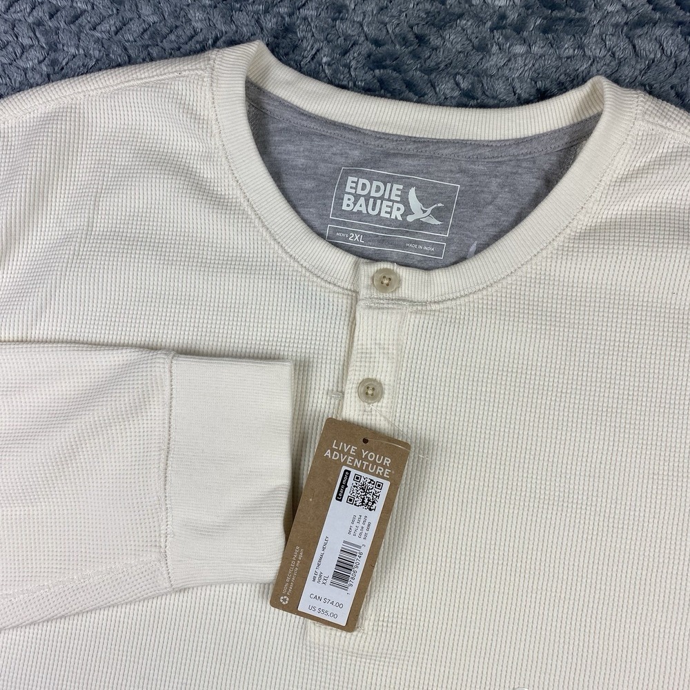 Eddie Bauer Thermal Henley Long Sleeve Hunting Shirt Mens 2XL Undyed White NWT